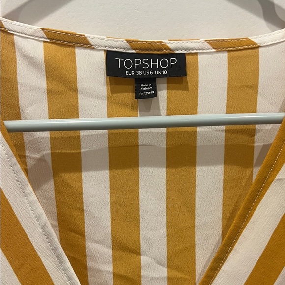 Topshop Asymmetrical mustard yellow and White Striped Dress - Picture 2 of 5